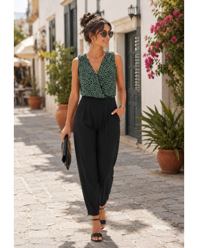 Siyah Mint Yeşil Kombinli Kruvaze Tulum