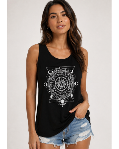 Baskılı Siyah Askılı T-shirt