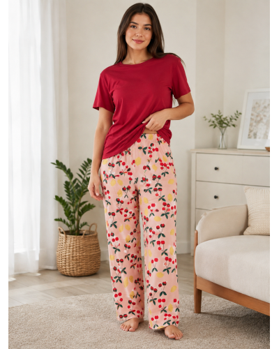 Kiraz Desen Pamuklu Pijama Takımı