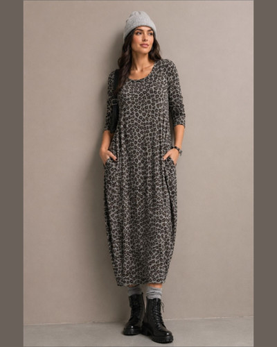 Leopar Desen Triko Elbise