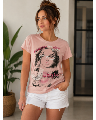 Baskılı Pembe T-shirt